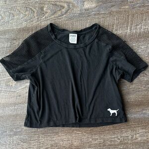 PINK Victoria's Secret Black Crop Top with Mesh Sleeves